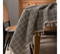 Shein 1 pieza Mantel rectangular con estampado de cuadros, de estilo minimalista moderno de poliéster con borlas, alfombra decorativa a prueba de polvo para