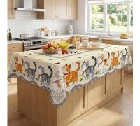 Shein 1 pieza Mantel rectangular con estampado de huella de gato de dibujos animados en color beige, estilo campestre soñador para reuniones de amantes de l