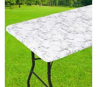 Shein 1 pieza Mantel rectangular de franela con respaldo de vinilo impreso, mantel de plástico 100% impermeable apto para picnic, camping, exteriores, Año N