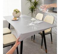 Shein 1 pieza Mantel rectangular elástico, mantel impermeable y a prueba de aceite, material de cuero PU elástico gris, mantel fácil de limpiar, adecuado pa