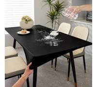 Shein 1 pieza Mantel rectangular elástico, mantel impermeable y a prueba de aceite, material de cuero PU elástico negro, mantel fácil de limpiar, adecuado p