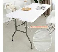 Shein 1 pieza Mantel rectangular, Mantel de vinilo con respaldo de franela elástica, se ajusta a mesa plegable de 6 pies, impermeable y lavable, adecuado pa