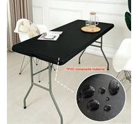 Shein 1 pieza Mantel rectangular, Mantel de vinilo con respaldo de franela elástico, Adecuado para mesa plegable de 6 pies, Impermeable y lavable, Adecuado