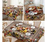 Shein 1 pieza Mantel redondo de estilo vintage rústico, mantel rectangular impreso con gallo y girasol, adecuado para el hogar, cocina, comedor, patio, picn