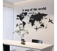 Shein 1 pieza Mapa del mundo de acrílico moderno autoadhesivo - Tamaños: 80 x 40 cm, 120 x 60 cm, Decoración de pared de rompecabezas geométrico de material
