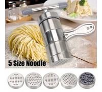 Shein 1 pieza Máquina multifunción para hacer pasta con exprimidor de frutas, material de acero inoxidable, incluye 5 moldes, máquina manual para hacer fide