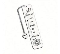 Shein 1 pieza Marcapáginas de acero inoxidable inspirador, grabado con el texto en español "Gracias por ser parte de mi historia" - Diseño de corazón y libr