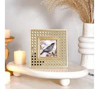 Shein 1 pieza Marco de fotos decorativo cuadrado con patrón floral de ratán dorado, material de resina de 3*3 pulgadas, adecuado para la decoración de fotos