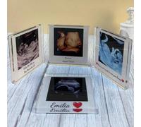 Shein 1 pieza Marco de fotos personalizado de acrílico, foto cuadrada de ecografía del bebé, prueba de embarazo, foto personalizada, texto personalizado, re