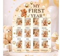 Shein 1 pieza Marco de fotos plano 2D de oso marrón, tamaño 35*26cm, álbum conmemorativo del 1er cumpleaños del bebé, accesorio fotográfico para baby shower