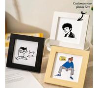 Shein 1 pieza Marco de madera cuadrado mini de 4 pulgadas, marco de foto de dibujos animados creativo, marco de decoración de sobremesa, regalo para anivers