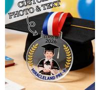 Shein 1 pieza Medalla de graduación de acrílico transparente personalizable con foto, personalizada con foto y texto, medalla de premio académico, mejor rec