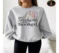 Shein 1 pieza Mi fin de semana está completamente reservado Sudadera con cuello redondo y forro polar para mujer con estampado gráfico de libros, atuendo ca