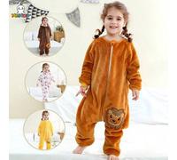 Shein 1 pieza MICHLEY Saco de dormir de bebé de franela con diseño de animal de dibujos animados, cómodo, con cremallera y manga larga, productos unisex par