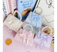 Shein 1 pieza Mini nuevo bolso de mano de perlas para niñas, cierre magnético con solapa, decoración de lazo y malla, correa de hombro ajustable para hombro