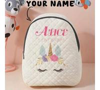 Shein 1 pieza Mochila a cuadros con patrón de unicornio lindo personalizado, se puede personalizar de acuerdo a tu diseño único, adecuado para niños y adole