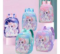 Shein 1 pieza Mochila de guardería con estampado de unicornio de dibujos animados, mochila escolar ultraligera para niños y niñas de primer grado con lindo