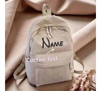 Shein 1 pieza Mochila informal de pana personalizada con nombre, estilo universitario, bolsa espaciosa y sencilla de ropa urbana (Beige)