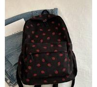 Shein 1 pieza Mochila plegable de gran capacidad con cremallera, de estilo casual fresco con estampado de fresa, en terciopelo acanalado negro, adecuada par