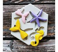 Shein 1 pieza Molde de silicona con diseño de cola de pez DIY, molde de silicona con diseño simple de caballito de mar y estrella de mar para DIY