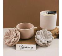 Shein 1 pieza Molde de silicona con forma cilíndrica y diseño de flor en relieve para hacer jarras de yeso, molde DIY de yeso cilíndrico, cemento, jarra aro