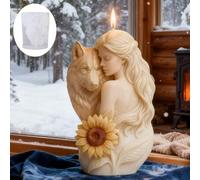Shein 1 pieza Molde de silicona de chica lobo, diseño 3D de chica lobo y girasol floral, flexible y reutilizable, adecuado para velas decorativas navideñas,