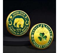 Shein 1 pieza Moneda conmemorativa chapada en oro de la Colección Aeternum 777 con trébol verde, buena suerte Fortuna, regalo coleccionable