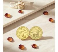 Shein 1 pieza Moneda conmemorativa de doble oro con texto "Te amo", con patrón de herradura de trébol, portátil, que significa buena suerte, expresando grat