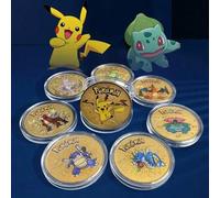 Shein 1 pieza Moneda conmemorativa dorada de Pokémon, insignia conmemorativa de dibujos animados de Pocket Monsters, colección, juego, pequeños regalos, rec