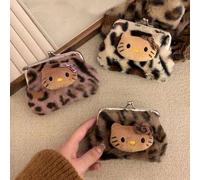 Shein 1 pieza Monedero con estampado de leopardo de Hello Kitty, bolsa de peluche portátil para auriculares Bluetooth, bolsa de maquillaje, bolsa de almacen