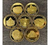 Shein 1 pieza Nueva moneda conmemorativa de las 7 Maravillas del Mundo, con diseños de la Pirámide, la Gran Muralla, el Taj Mahal, el Coliseo, una moneda co
