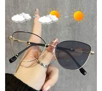 Shein 1 pieza Nuevas gafas de metal con cambio de color, gafas de moda de ojo de gato 2 en 1 con patas de resorte de alta calidad, gafas decorativas para us