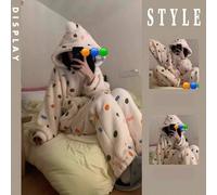 Shein 1 pieza Nuevo 2025 Bata de baño de terciopelo de coral para mujer en otoño e invierno, suave y esponjosa con capucha, bata larga. Conjunto de pijama d