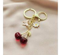 Shein 1 pieza Nuevo accesorio de llavero de cereza falsa brillante para mujer, decoración delicada y de moda en 3D con fruta, mariposa y flor para bolso, te
