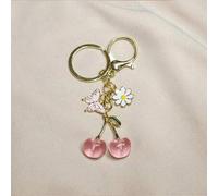 Shein 1 pieza Nuevo accesorio de llavero de cereza falsa brillante para mujer, decoración delicada y de moda en 3D con fruta, mariposa y flor para bolso, te