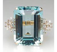 Shein 1 pieza Nuevo anillo cuadrado extra grande de circonita cúbica color aqua de moda, joyería de compromiso accesorio de mujer, adecuado como regalo para