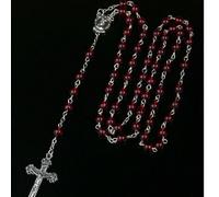 Shein 1 pieza Nuevo diseño europeo y americano de alta gama, elegante collar de cruz con cuentas de color borgoña de la Virgen María hecho a mano, uso versá
