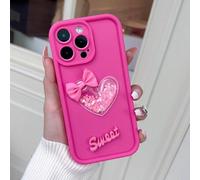 Shein 1 pieza Nuevo estuche de teléfono de moda hecho a mano con brillo en forma de corazón, estrella y lazo