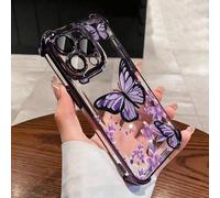 Shein 1 pieza Nuevo estuche protector de TPU transparente y grueso con efecto electrolítico de mariposa morada, compatible con Apple 17 Pro Max/16 Pro/16/13