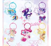 Shein 1 pieza Nuevo llavero de My Little Pony de acrílico con estrella, rosa suave con brillo, con 6 colgantes de campana de luz de luna, accesorio barato,