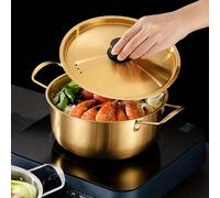 Shein 1 pieza Olla para pasta con tapa, olla de cocción de fideos ramen de acero inoxidable con doble asa, apta para fideos instantáneos, esencial de cocina