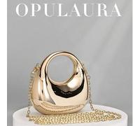 Shein 1 pieza OpulAura Bolso de mano con forma de media luna metálica y espejo, mini bolso de media luna, bolso de cadena de hombro/cruzado multifuncional d