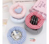 Shein 1 pieza Organizador de bandeja con estampado de cuadros/lunares, cesta cosmética, exquisitos adornos para el hogar, bandeja para horquillas de niñas,