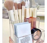 Shein 1 pieza Organizador de maquillaje transparente con múltiples compartimentos, caja de almacenamiento multifuncional para escritorio para brochas de maq