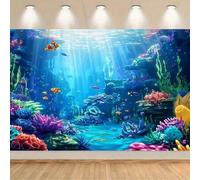 Shein 1 pieza Pancarta de fondo con diseño de vida marina submarina de princesa del océano de poliéster, pancarta temática de sirena, adecuada para photocal