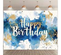 Shein 1 pieza Pancarta de fondo para fiesta de cumpleaños de acuarela azul, acuarela abstracta azul marino con lunares dorados decorativos, banner de fondo
