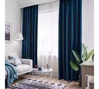 Shein 1 pieza Panel de cortina de terciopelo, estilo nórdico moderno, tela de chenilla azul, adecuado para sala de estar, dormitorio, balcón, opaco