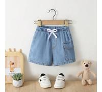 Shein 1 pieza Pantalón corto de jean para niño, diseño retro informal de trabajo con cordón falso