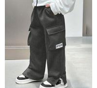 Shein 1 pieza Pantalón de chándal casual y cómodo para niños pequeños, con forrado térmico cálido, corte recto suelto, adecuado para volver al colegio, cump