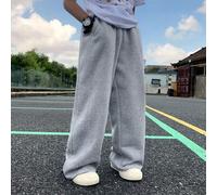 Shein 1 Pieza Pantalones deportivos rectos y sueltos de estilo universitario para niño preadolescente en color gris, adecuados para volver al colegio, fiest